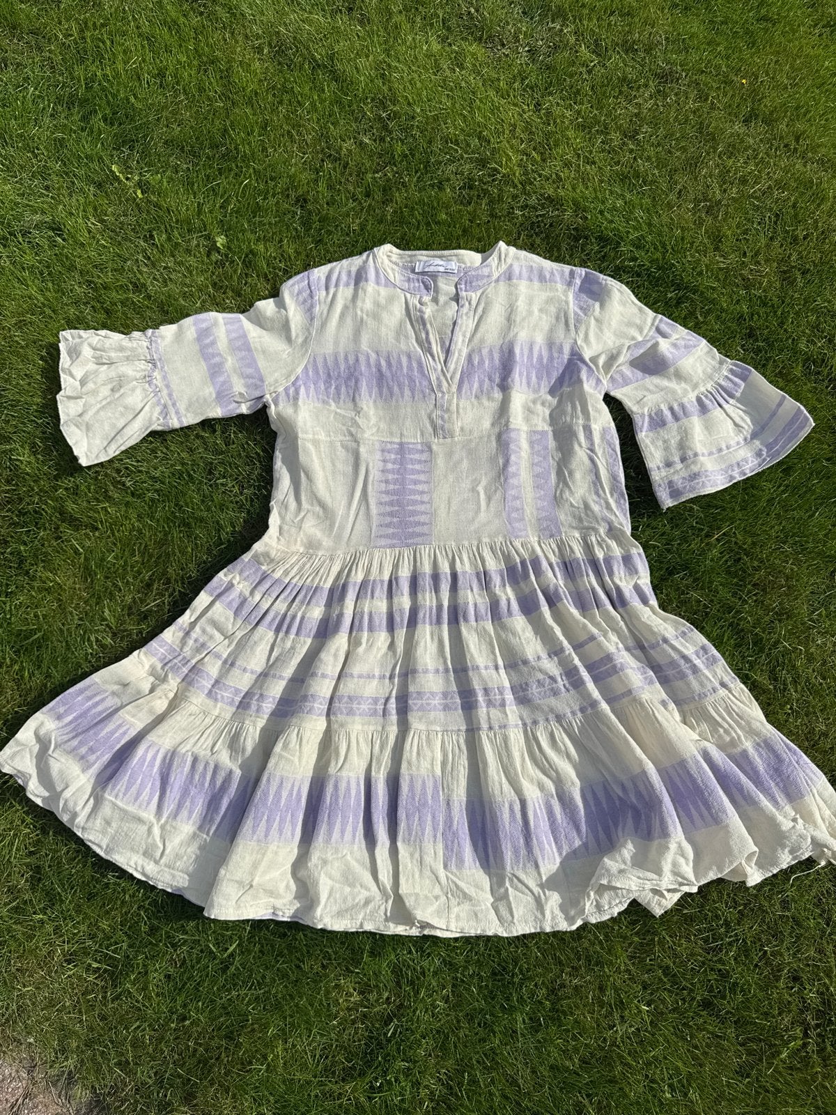 Ambika jurk wit met lila strepen one size, Maat 38/40 (M), Wit, Ophalen of Verzenden, Zo goed als nieuw