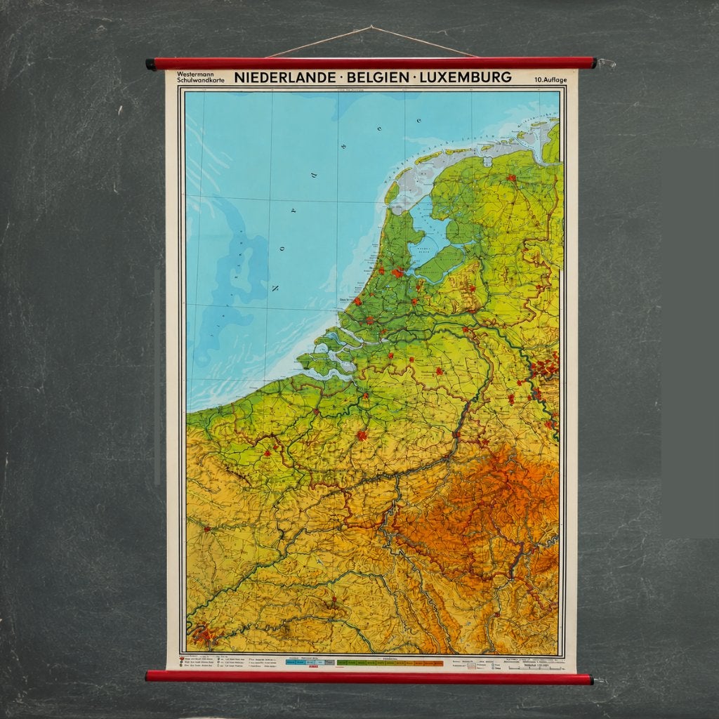 Oude schoolkaart Nederland België Luxemburg – Westermann, Antiek en Kunst, Ophalen of Verzenden, Aardrijkskunde
