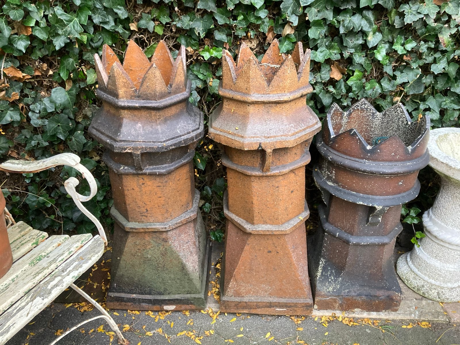 Antieke terracotta schoorsteenpotten - set van 3, Ophalen