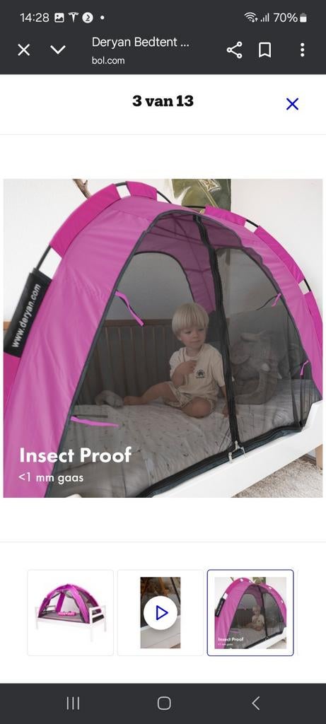 Deryan Bedtent Roze - Insect Proof Reisbedje, Ophalen of Verzenden