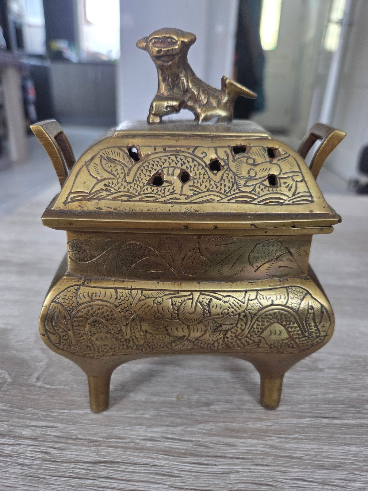 Antieke Chinese wierookbrander van messing met draken, Ophalen of Verzenden