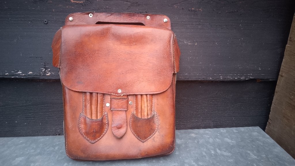 Vintage leren schouder tas, Overige merken, Gebruikt, Bruin, Ophalen of Verzenden