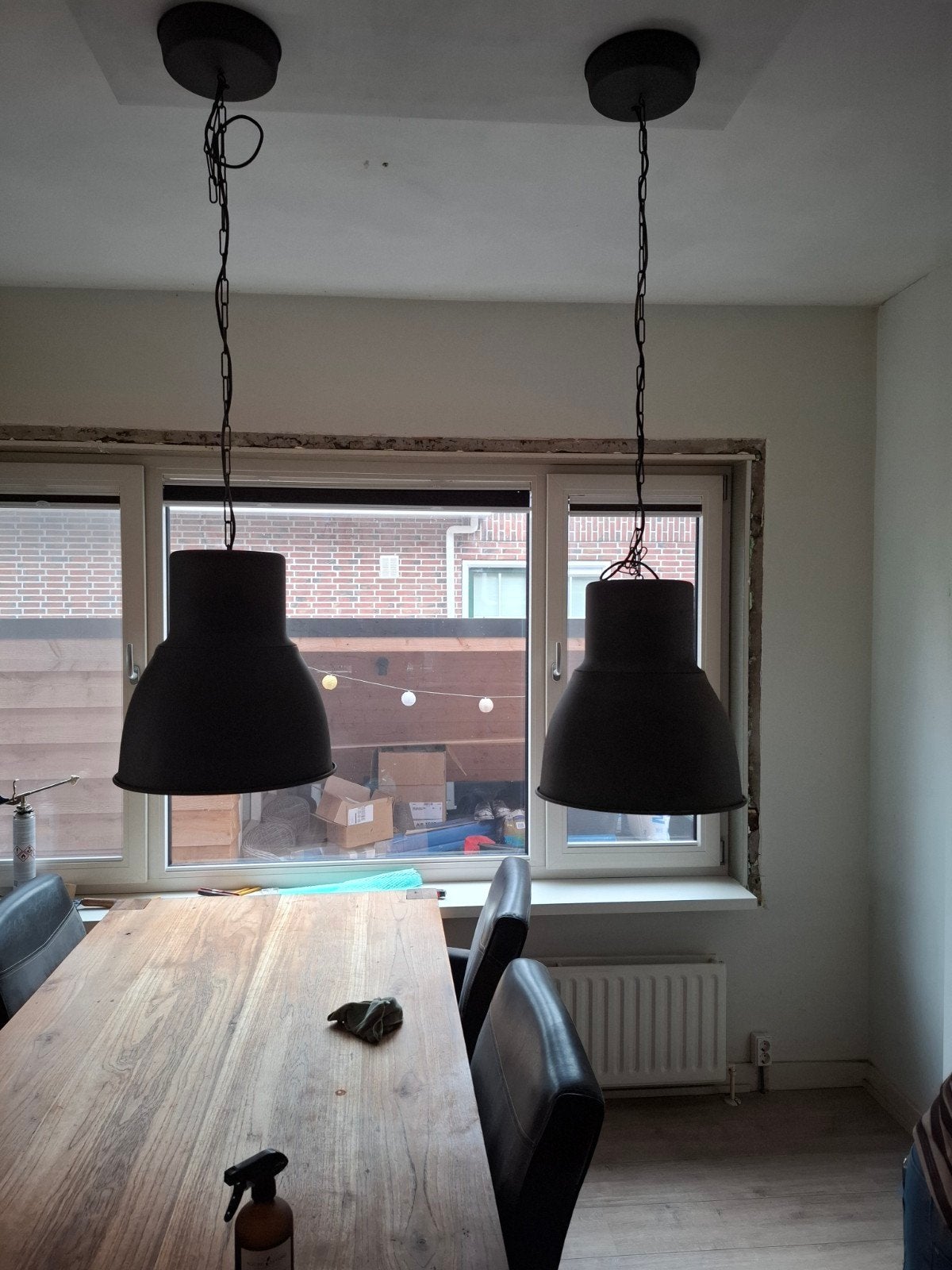 Set van 2 industriële hanglampen, zwart metaal, Ophalen, Gebruikt, E27 (groot), Metaal