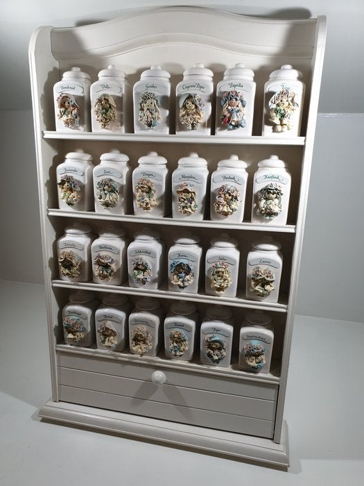 Vintage Kruidenrek met 24 Porseleinen Voorraadpotten, Ophalen of Verzenden, Zo goed als nieuw, Voorraadpot, Steen/keramiek
