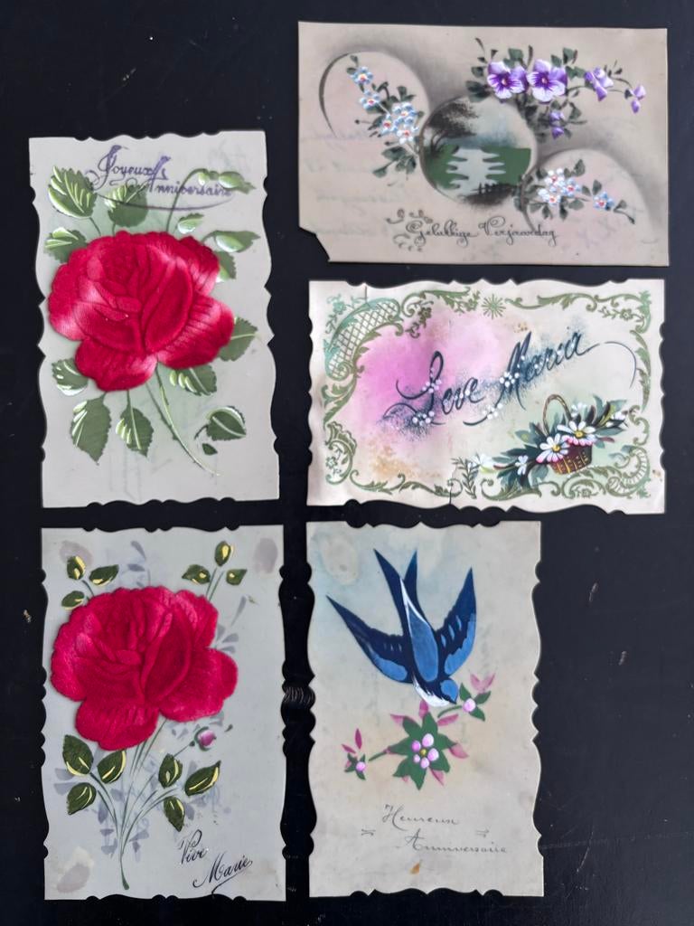 Set van 5 Antieke Geborduurde Ansichtkaarten, Ophalen of Verzenden, Voor 1920, Ongelopen, Noord-Holland