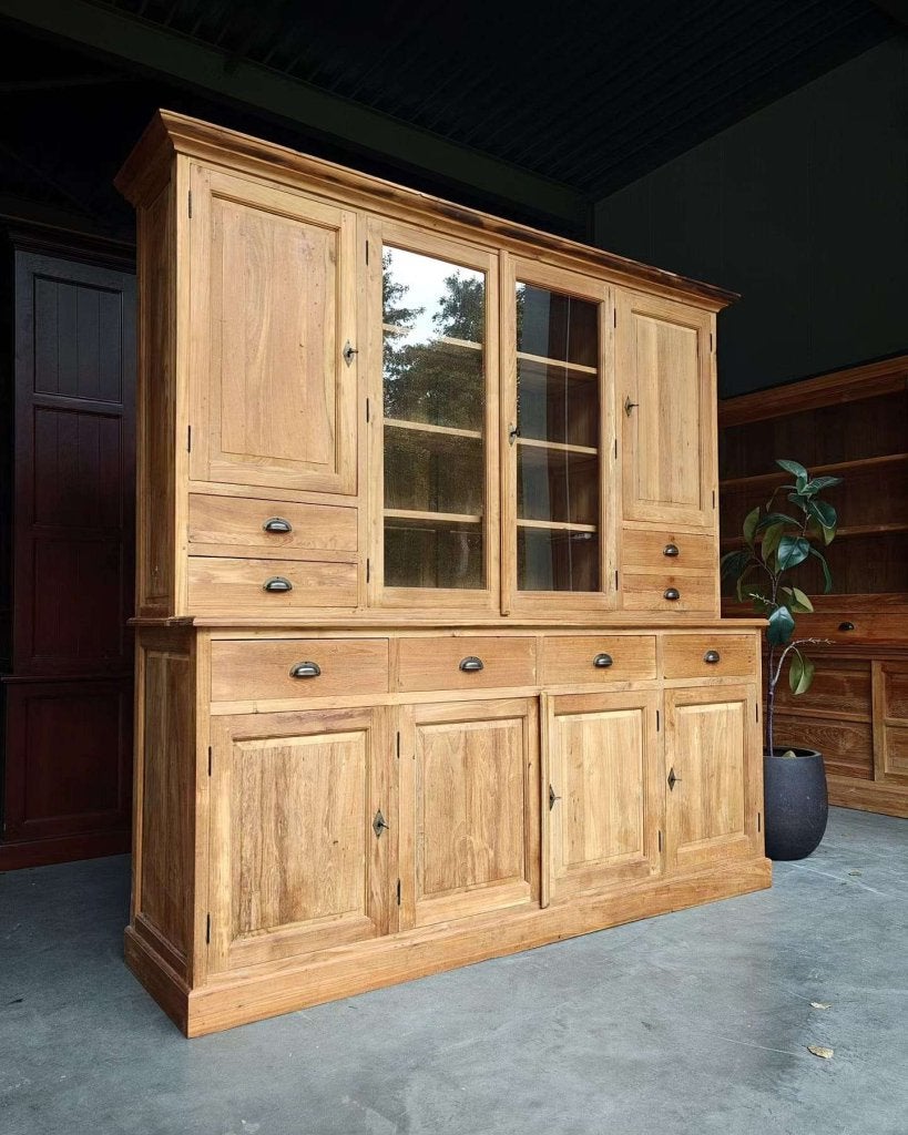 Teakhouten wandkast | Buffetkast | teak vitrinekast #3752, -, 200 cm of meer, -, Met lade(s)