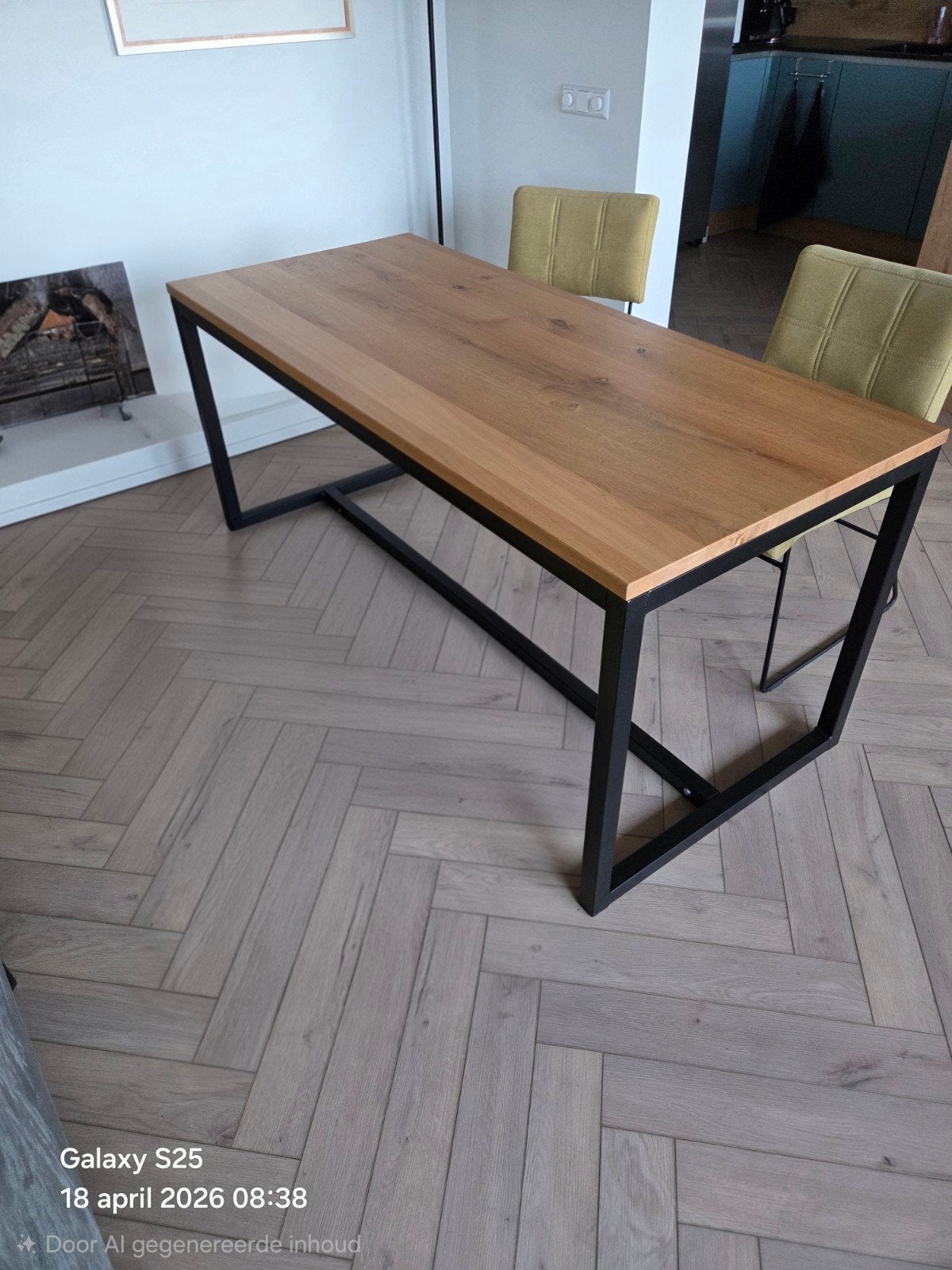 Eettafel eiken massief, Ophalen, 50 tot 100 cm, Zo goed als nieuw, 150 tot 200 cm