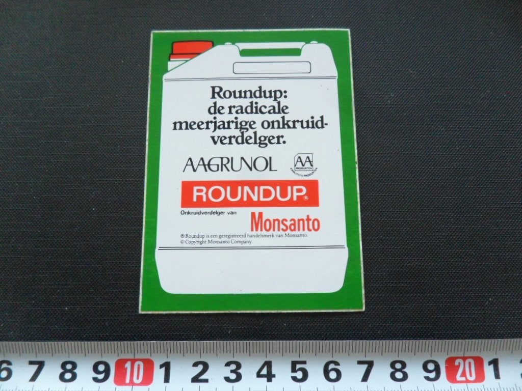 sticker aagrunol monsanto roundup onkruidverdelger, Ophalen of Verzenden, Zo goed als nieuw