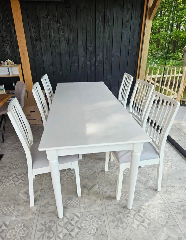 Houten eettafel met 6x Ikea Ekedalen stoelen, Huis en Inrichting, Tafels | Eettafels, Ophalen, Gebruikt, 200 cm of meer, 50 tot 100 cm