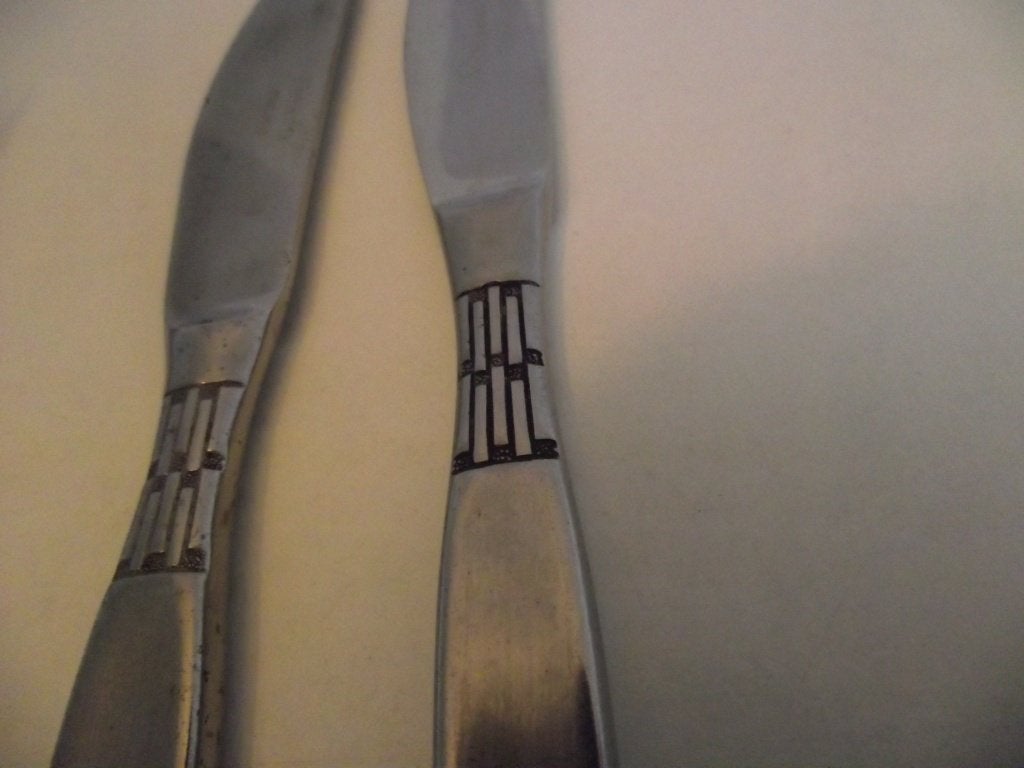 8 RVS zwart streepje decor bestek Amefa stainless 1960 p st, Ophalen of Verzenden