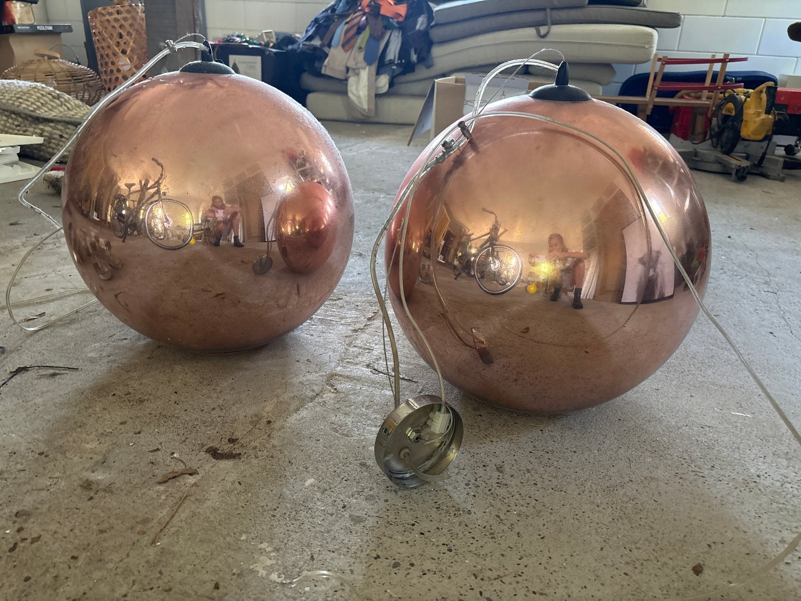 2 bronzen Hanglampen - Tom Dixon Look-a-like - Gebruikt, Ophalen, Gebruikt, Metaal
