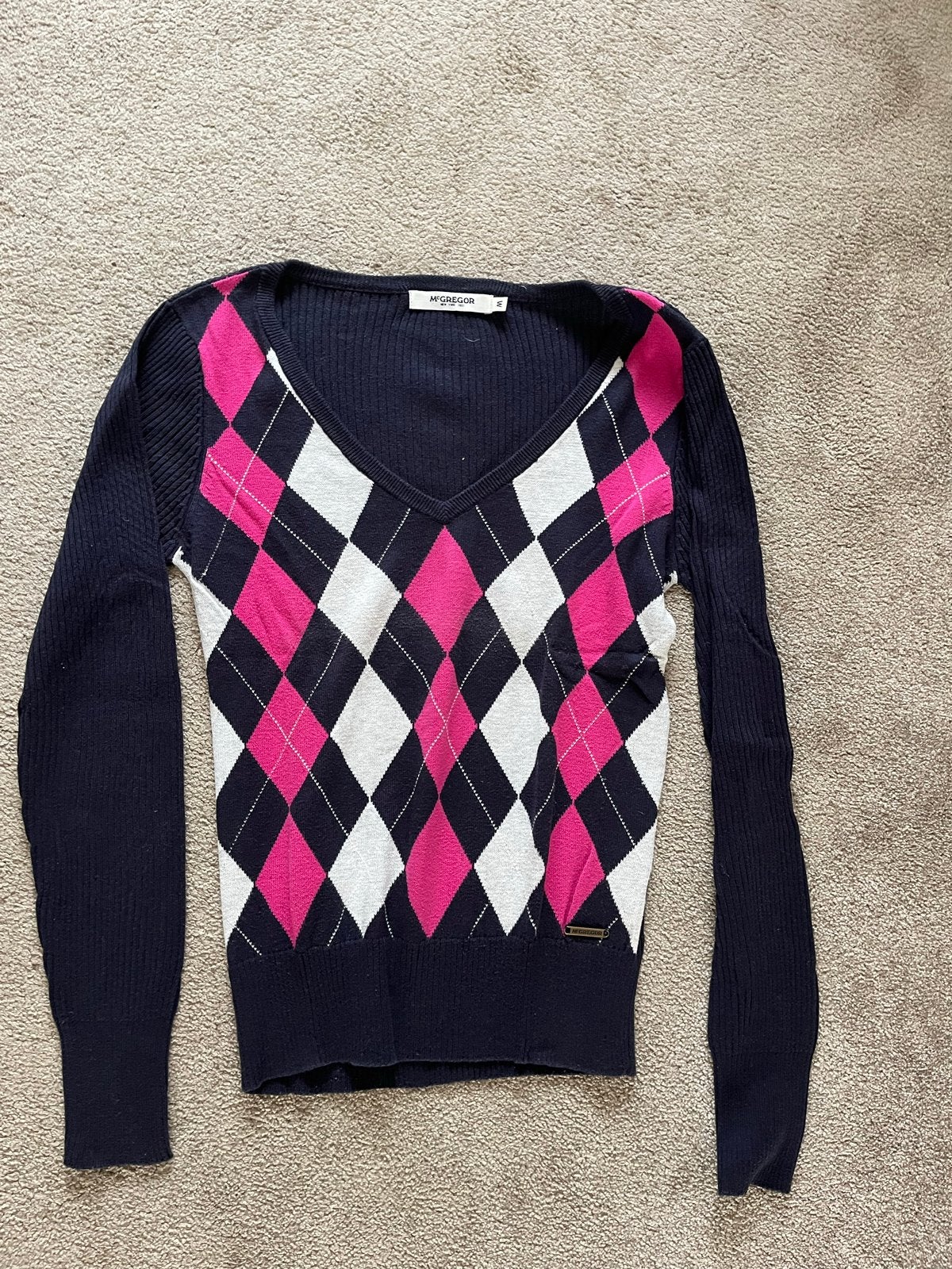 Nieuwe McGregor trui donkerblauw met roze/witte ruit, maat M, Kleding | Dames, Ophalen of Verzenden, Nieuw, Maat 38/40 (M), Meerkleurig