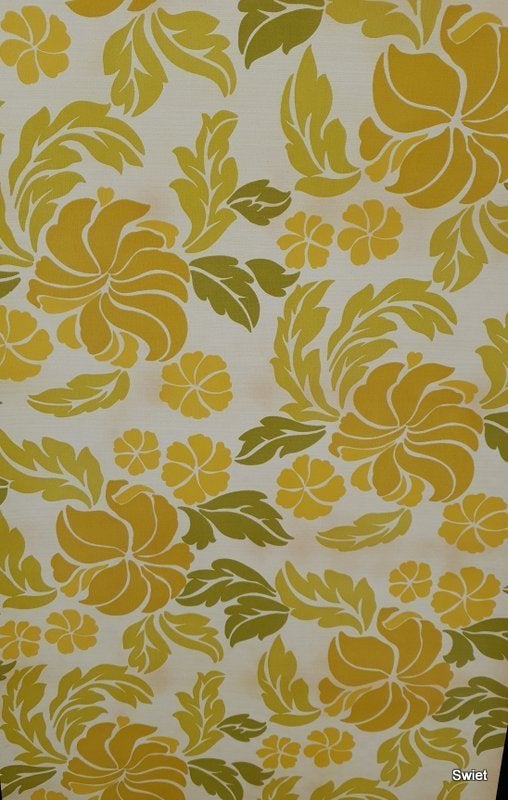 13157 Vintage bloemenbehang met grote bloemprint swiet, Verzenden, Groen