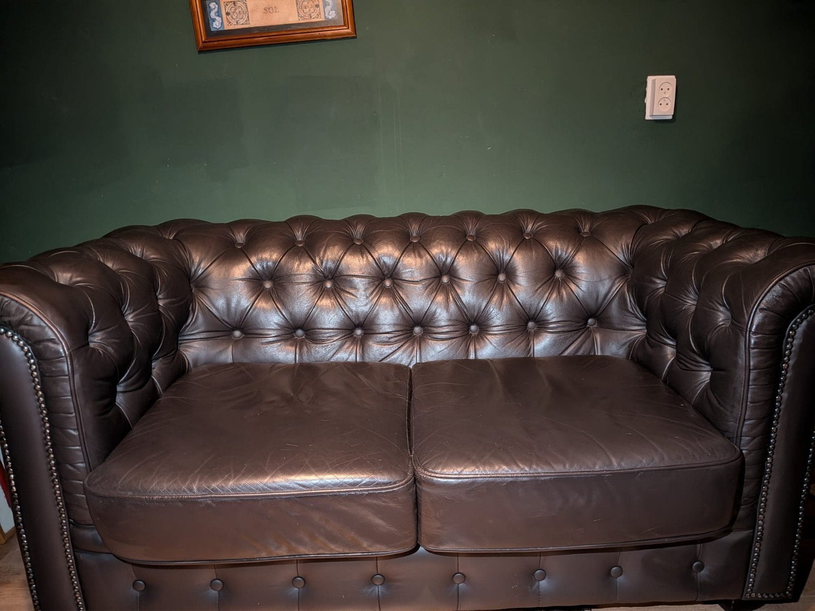 Leren Chesterfield bank - 2-zits, Huis en Inrichting, 150 tot 200 cm, Chesterfield, Tweepersoons, Ophalen of Verzenden
