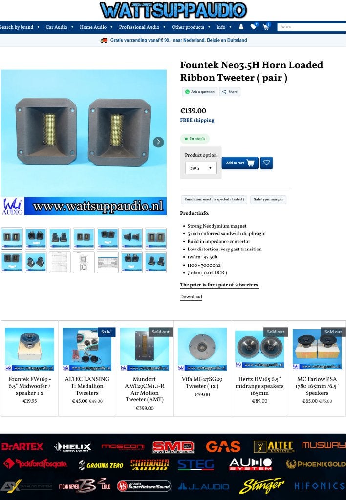 Fountek Neo3.5H Horn Loaded Ribbon Tweeter ( set van 2), Overige merken, Gebruikt, ., Overige typen