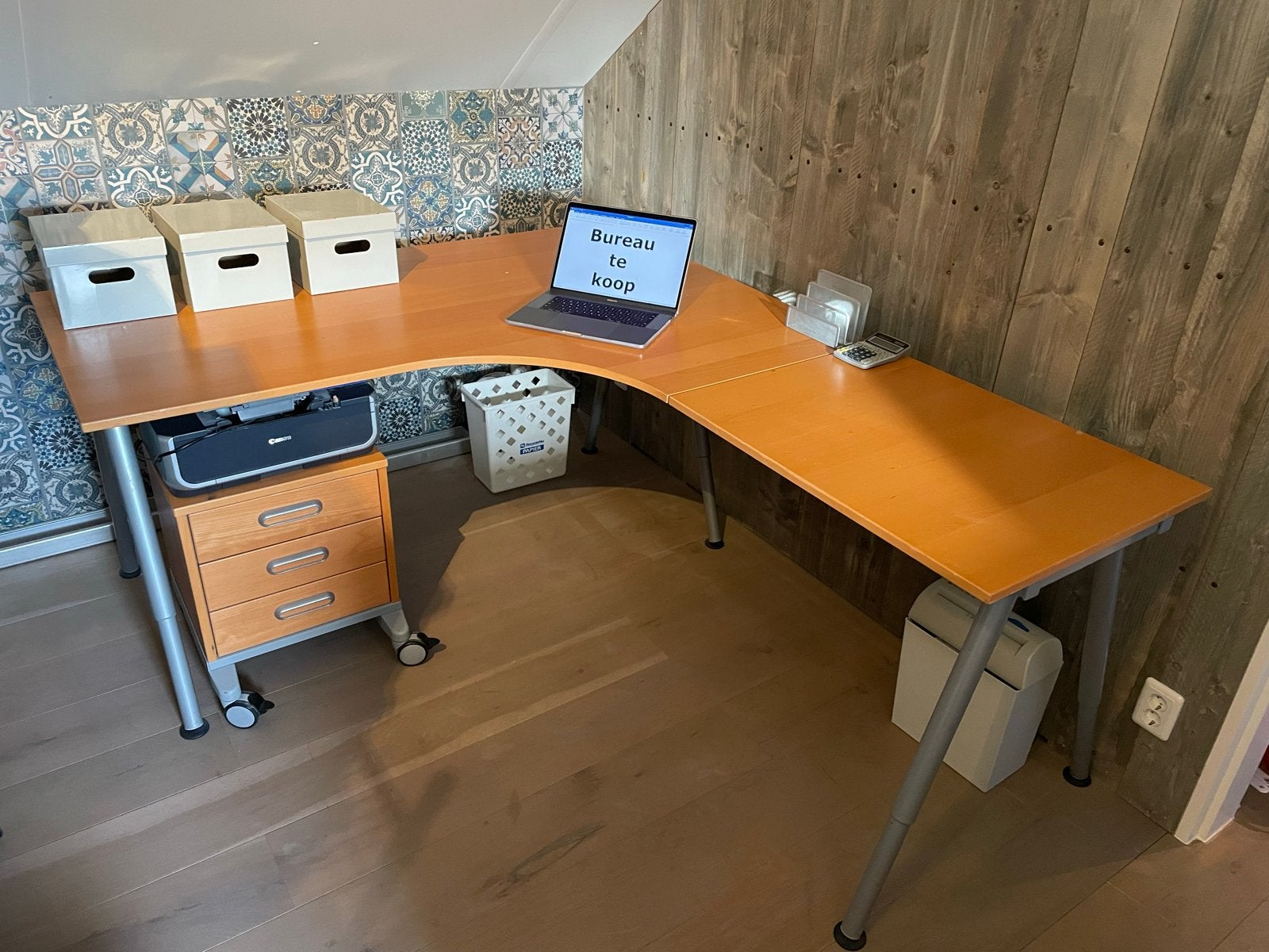 Hoekbureau met ladeblok, Huis en Inrichting, Bureaus, Ophalen, Gebruikt, Met lades, Spaanplaat of MDF