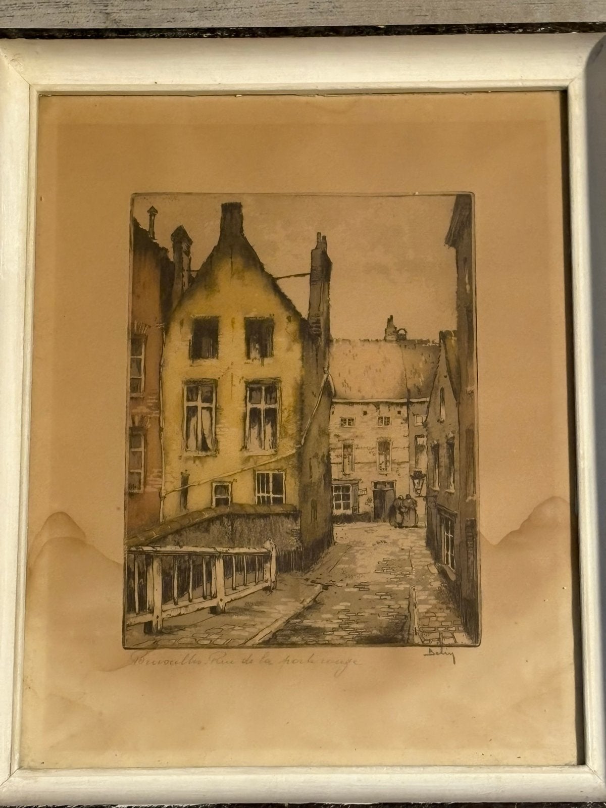 Oude ets van een pittoresk straatje, Ophalen, Ets, Overige technieken, Gesigneerd
