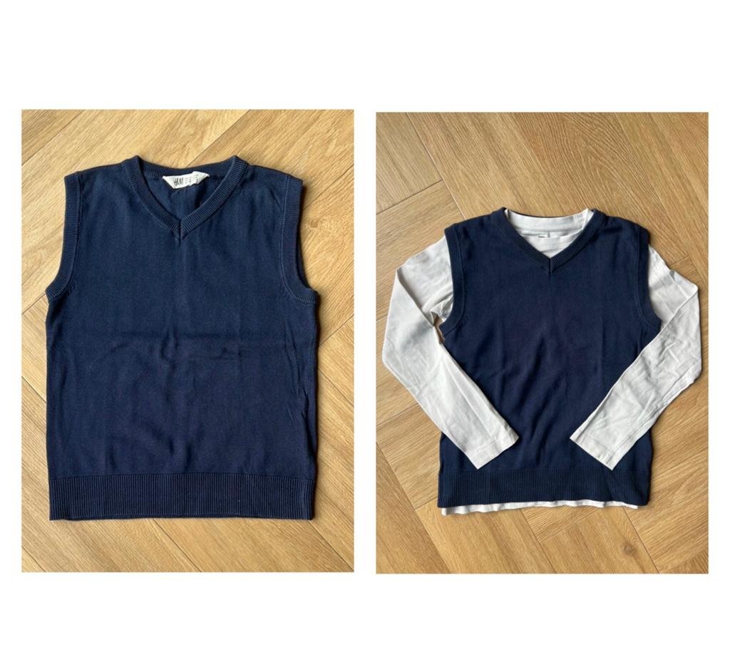Spencer, donkerblauw, met longsleeve, maat 134/140, Ophalen of Verzenden, Zo goed als nieuw, Jongen, Shirt of Longsleeve