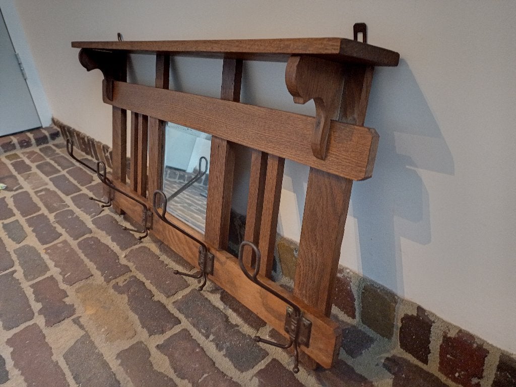 houten kapstok 4 haken/spiegel Retro, Gebruikt, Minder dan 100 cm, Hout, Ophalen