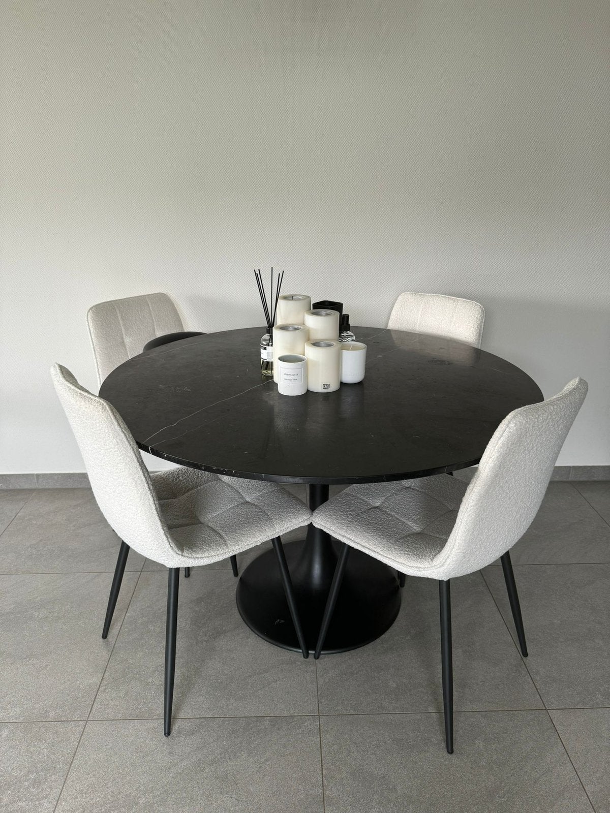 Design marmeren eettafel 120 cm - Nero Marquina, Huis en Inrichting, Tafels | Eettafels, Ophalen, Overige materialen, Gebruikt