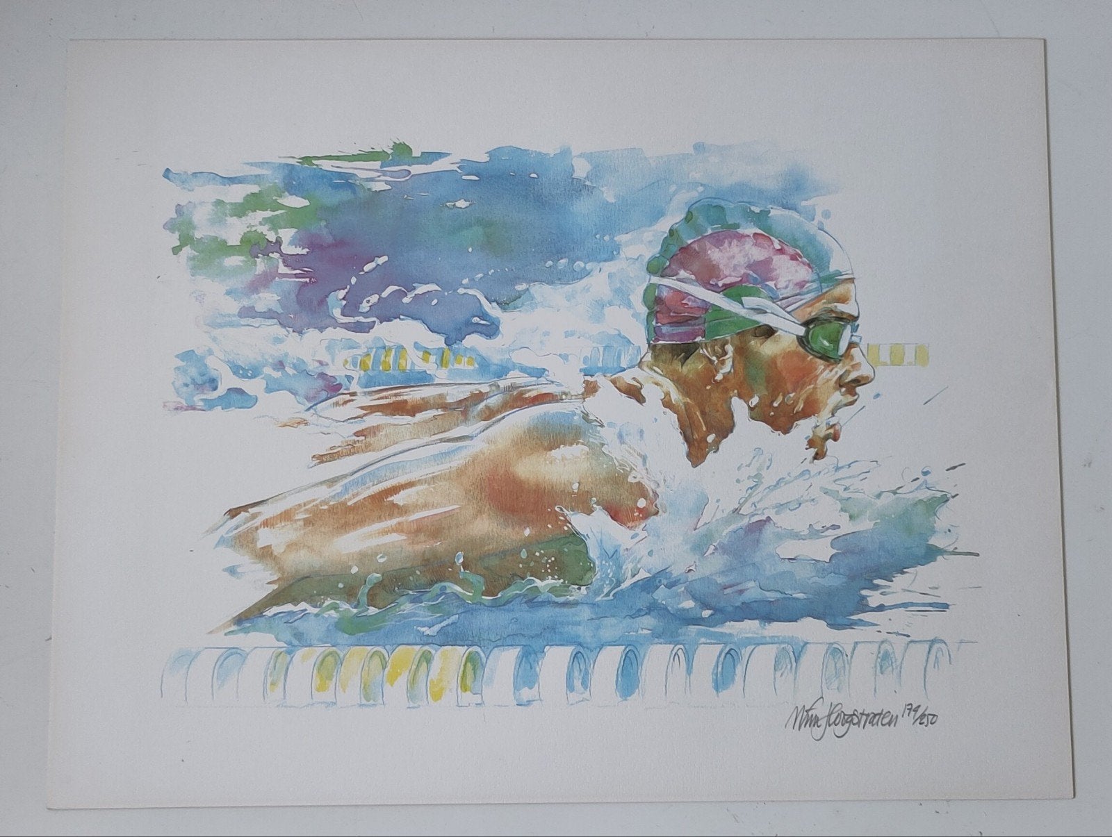 Wim Hoogstraten (1943) - Litho 'Zwemmen', Ophalen of Verzenden, Lithografie, Genummerd, 1950 - 1999
