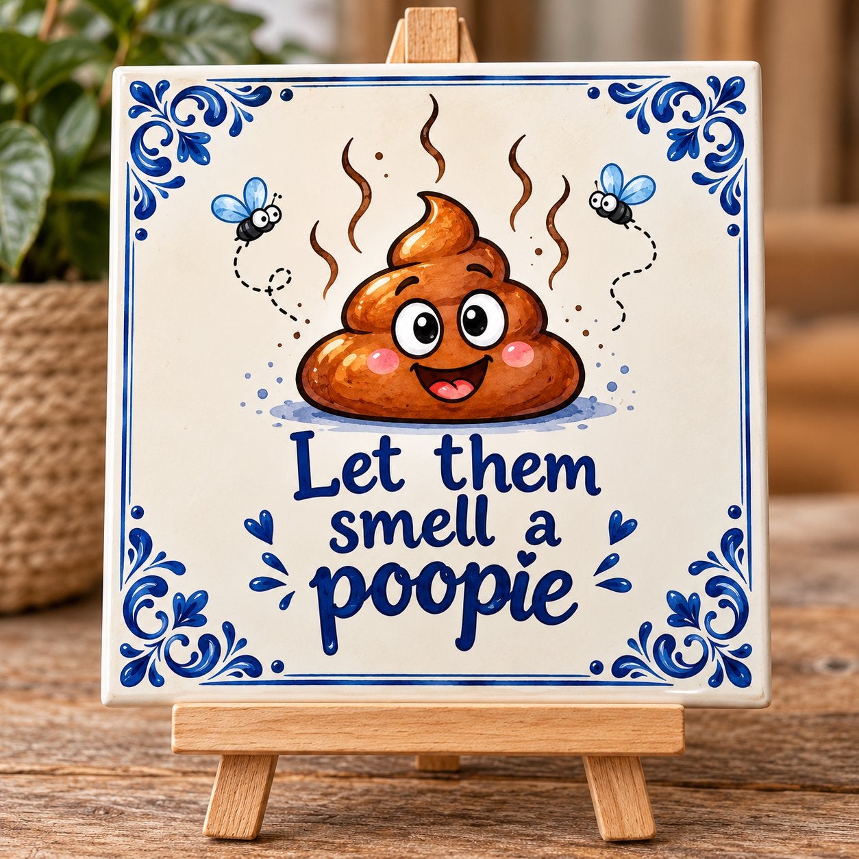 Grappig Tegeltje 'Let them smell a poopie', Inclusief standaard, Verzenden, Nieuw, 11 cm