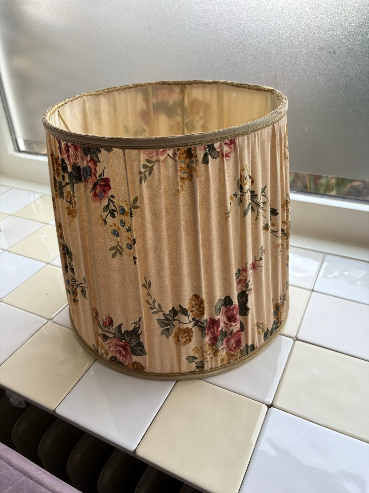 Vintage lampenkap met bloemenprint, Ophalen, Gebruikt, Overige typen, Beige
