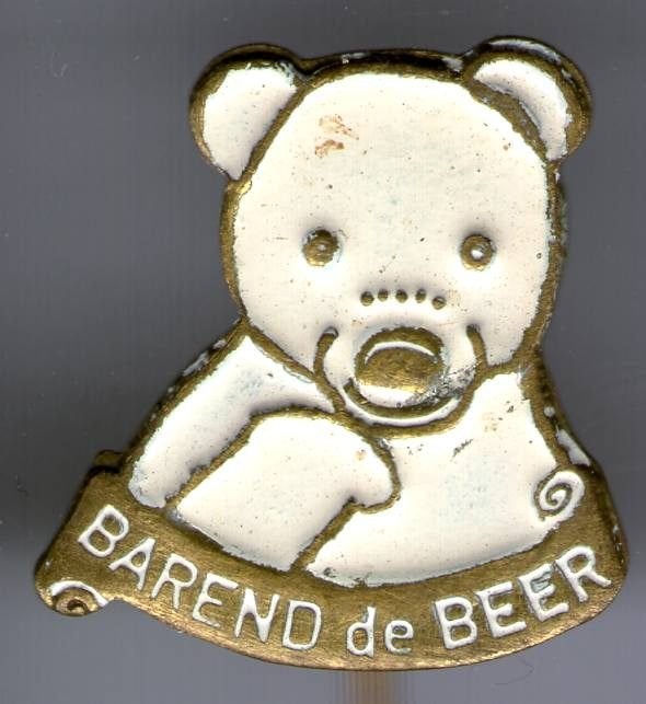 Barend de Beer wit op koper strip speldjes( R_035), Verzamelen, Verzenden, Zo goed als nieuw, Figuurtje, Speldje of Pin