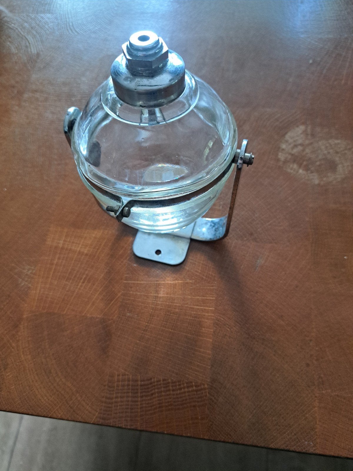 Vintage glazen zeepdispenser met metalen houder, Ophalen of Verzenden