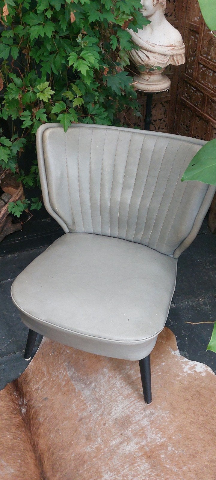 Vintage fauteuil / stoel - grijs kunstleer, Ophalen, Kunststof, Gebruikt, Vintage, Klassiek