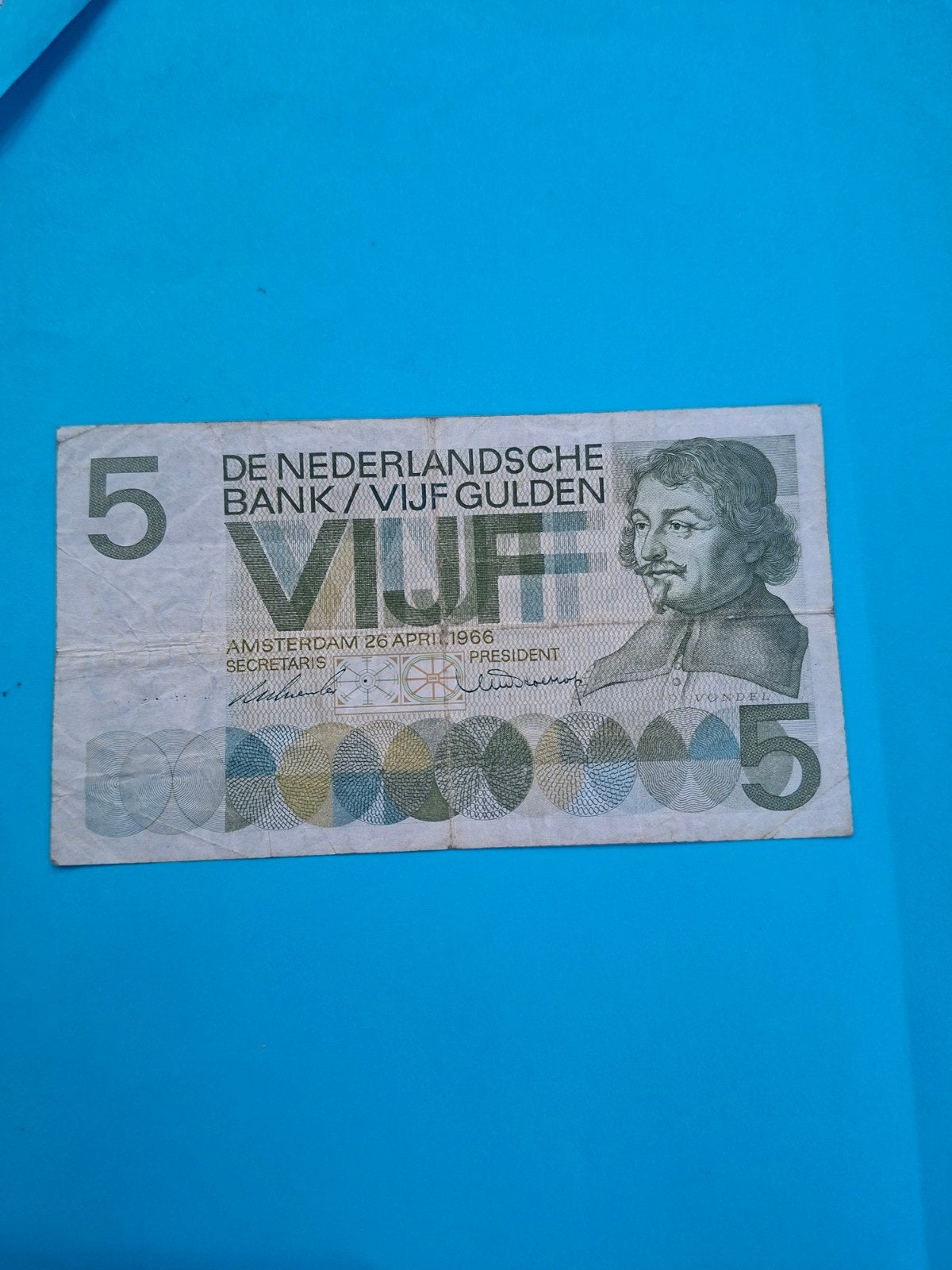 5 gulden Vondel I uit 1966 in ZF
6AA, Ophalen of Verzenden, 5 gulden, Los biljet