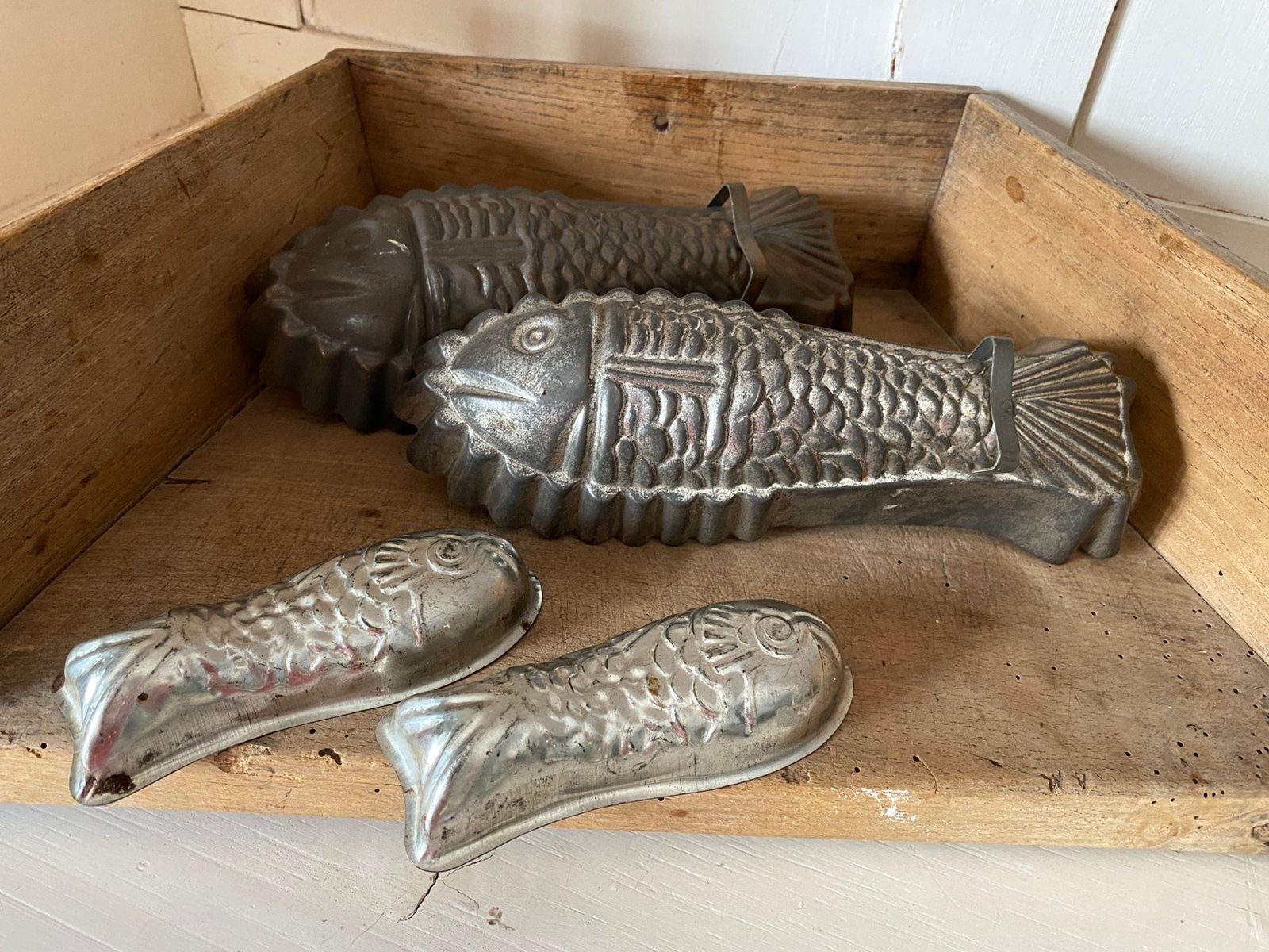 Brocante oude vis bakvormen, Antiek en Kunst, Ophalen of Verzenden