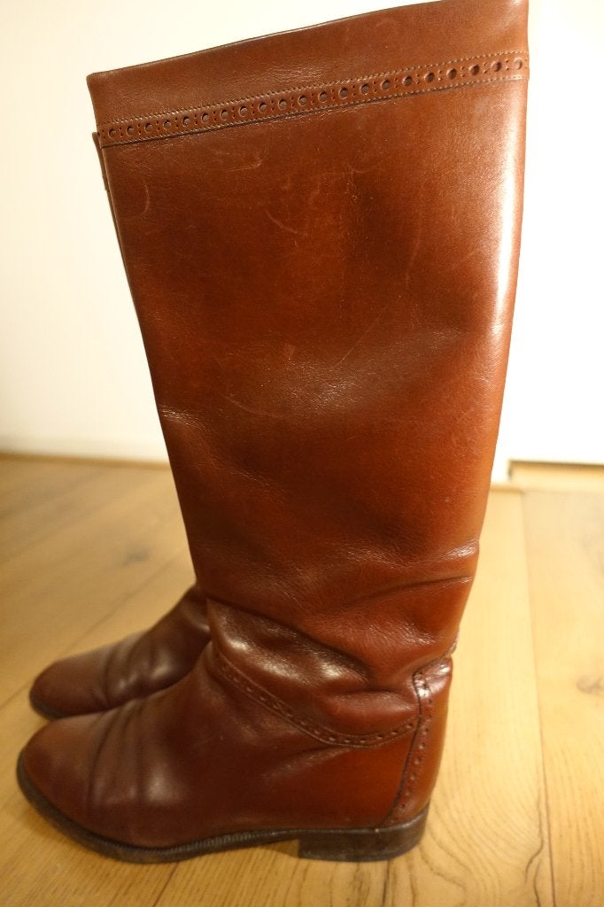 #Duurzamekoop - Vibram vintage leren laarzen, mt. 38, Bruin, Verzenden, Gedragen, Hoge laarzen