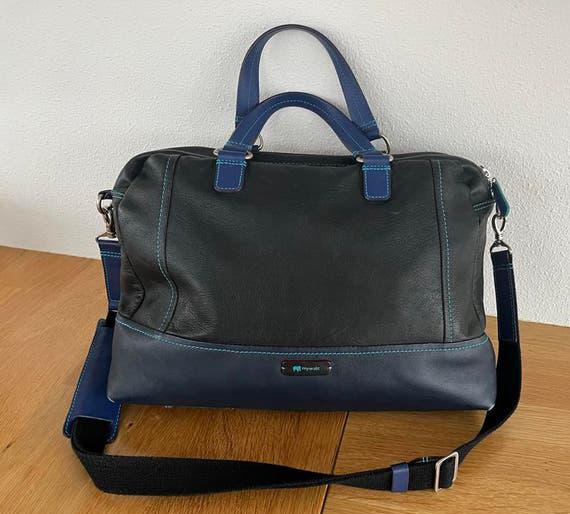 Mywalit leren dames tas met schouderband - zwart met blauw, Sieraden, Tassen en Uiterlijk, Tassen | Damestassen, Ophalen of Verzenden