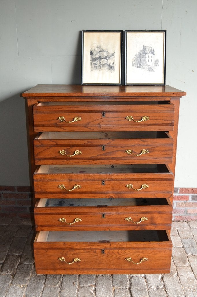 Prachtige strakke antieke eiken houten chiffoniere, ladekast, Verzenden
