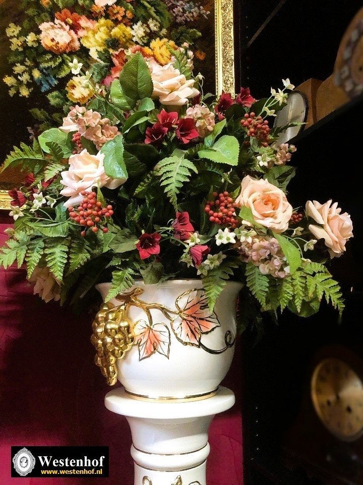 Vintage Italiaanse brocante porseleinen zuil + pot wit goud, Ophalen of Verzenden, Gebruikt