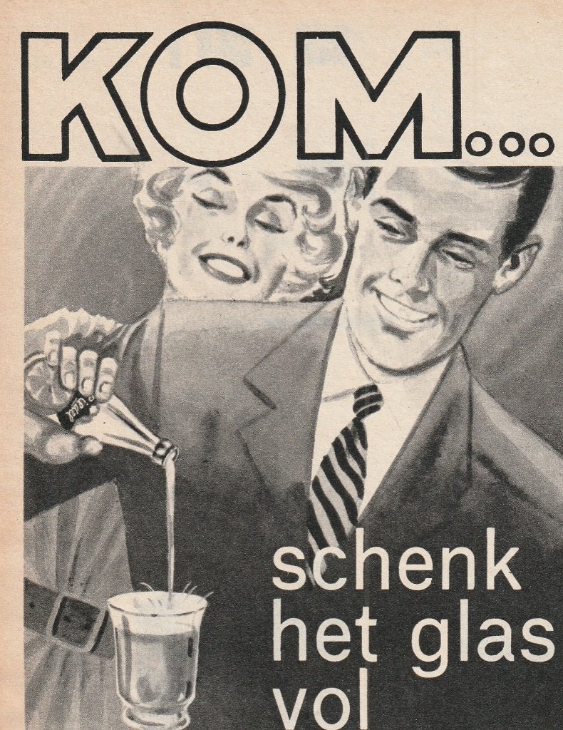 Retro reclame 1962 Riedel frisdrank dorstige drinkers, Verzamelen, Retro, Verzenden, Overige typen