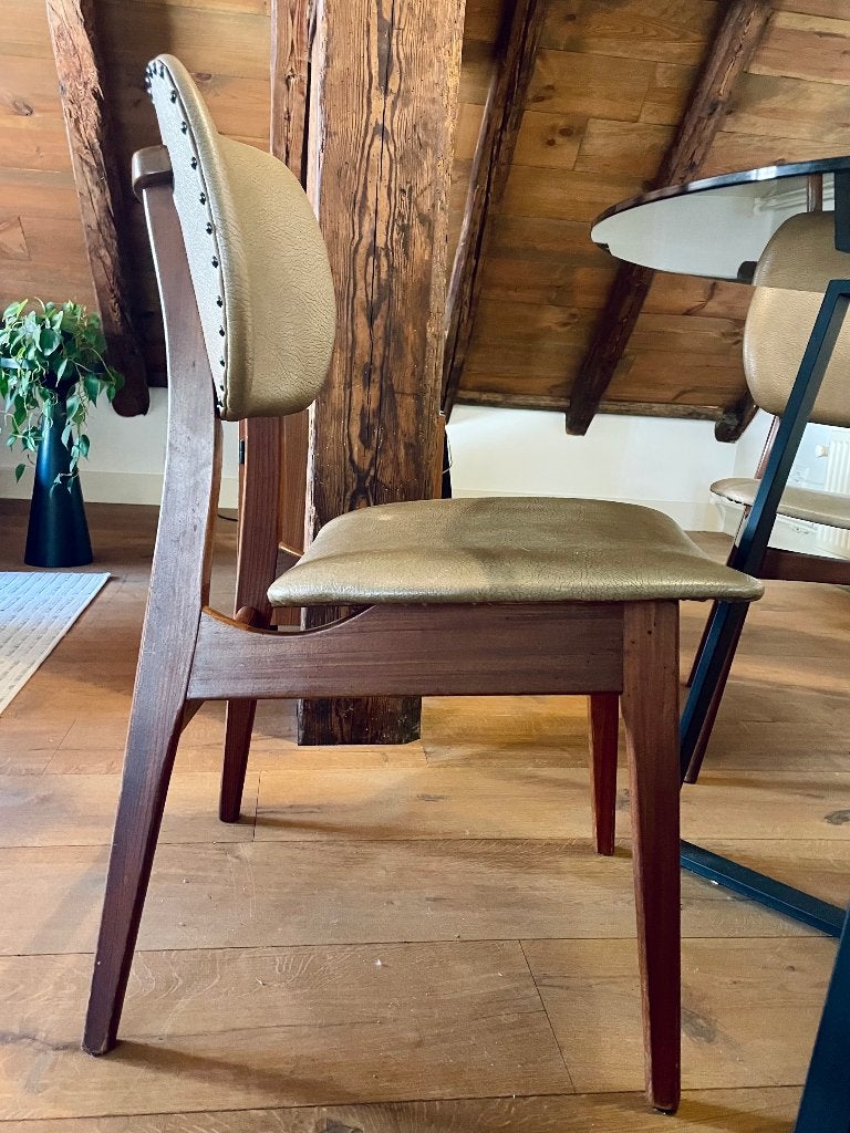 4 vintage eetkamerstoelen jaren 60 | Van Teeffelen stijl, Huis en Inrichting, Stoelen, Ophalen, Gebruikt, Bruin, Vier