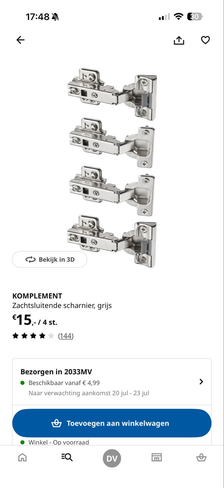 3 Nieuwe IKEA Komplement Zachtsluitende Scharnieren, Verzenden, Nieuw, Overige typen
