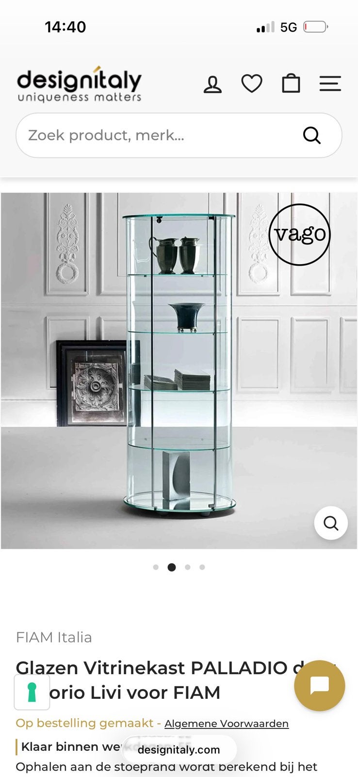 Glazen vitrinekast, design, Palladio, FIAM - ovaal, Ophalen, Met plank(en), Gebruikt, 200 cm of meer