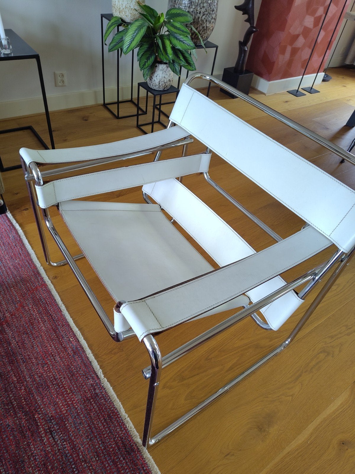 Breuer stoel (replica) - Wit leer en chroom, Huis en Inrichting, Ophalen, Gebruikt, Bauhaus, Wit