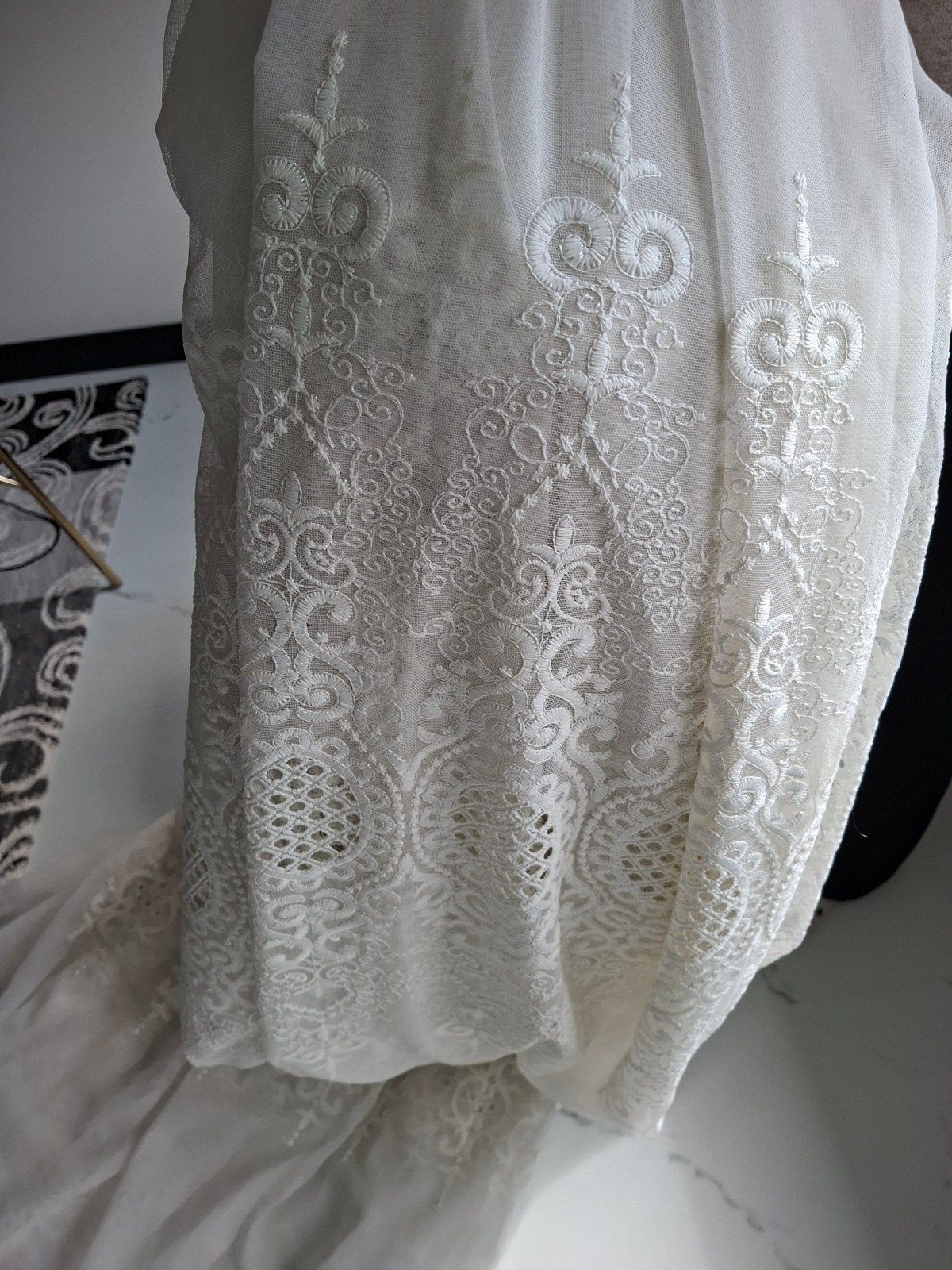 Lichtdoorlatende Vitrage met Sierlijk Patroon, Ophalen, Gebruikt, Lichtdoorlatend, Polyester