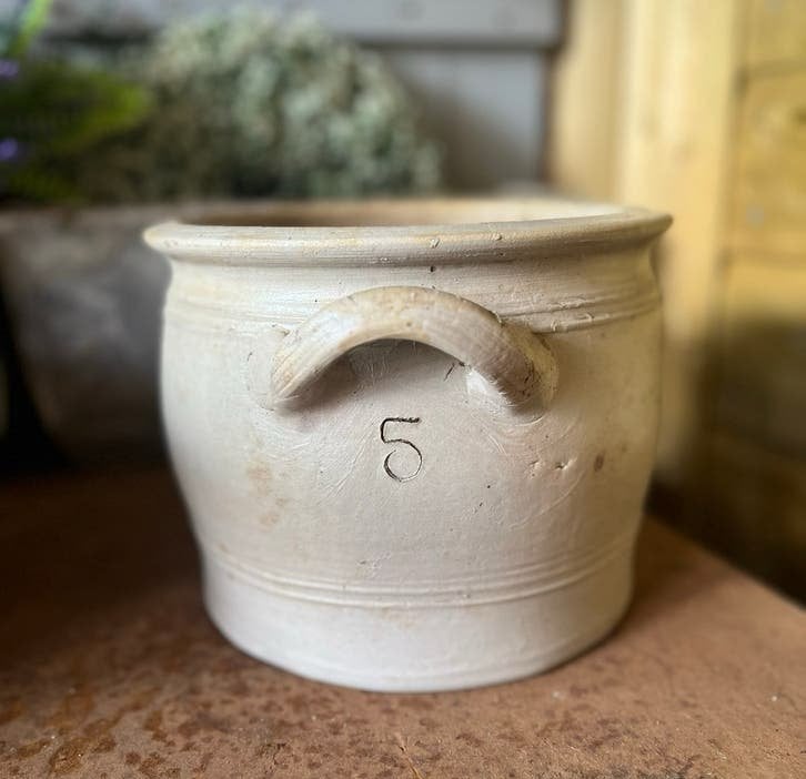 Grote stoere grijze grespot confitpot 5 ltr bloempot, Ophalen