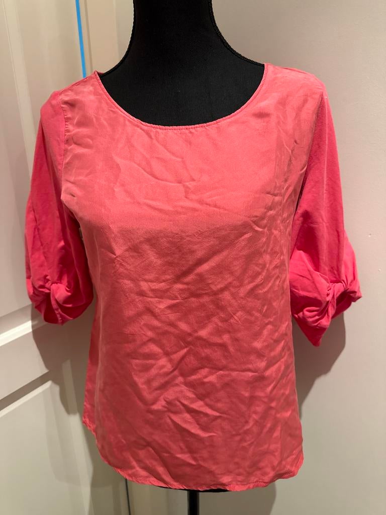 Purdey Zijden Fuchsia Top met Driekwart Mouw - Maat 38, Ophalen of Verzenden, Zo goed als nieuw, Maat 38/40 (M), Roze