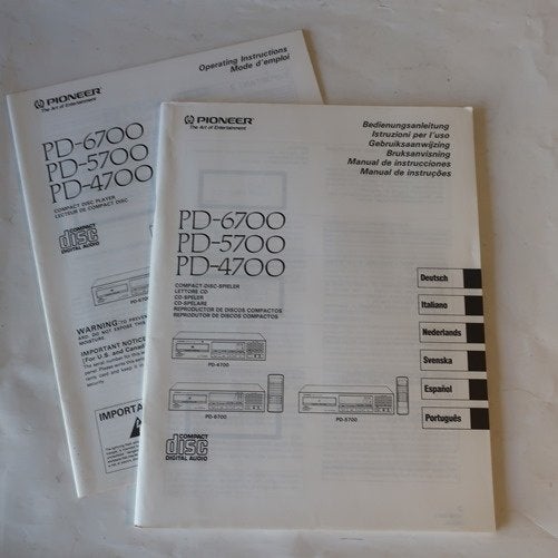 Gebruiksaanwijzing Pioneer cd speler PD 4700 5700 6700, Audio, Tv en Foto, Ophalen of Verzenden, Zo goed als nieuw