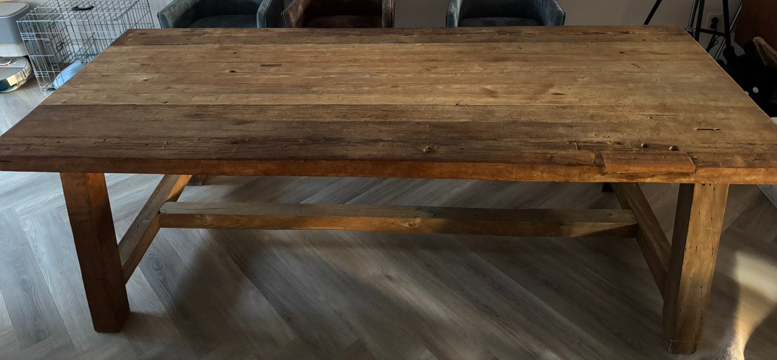 Teakhouten kloostertafel te koop 6 personen, Huis en Inrichting, Ophalen, Gebruikt, Teakhout, 200 cm of meer