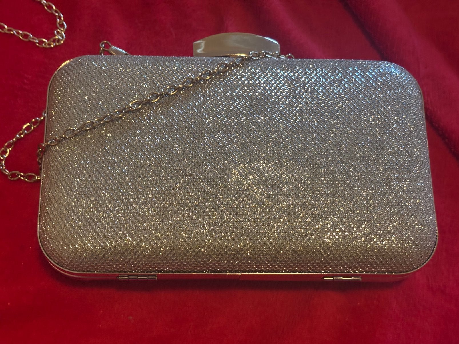 Gouden glitter clutch / avondtasje 1x gedragen, Ophalen of Verzenden, Zo goed als nieuw, Overige kleuren, Avondtasje