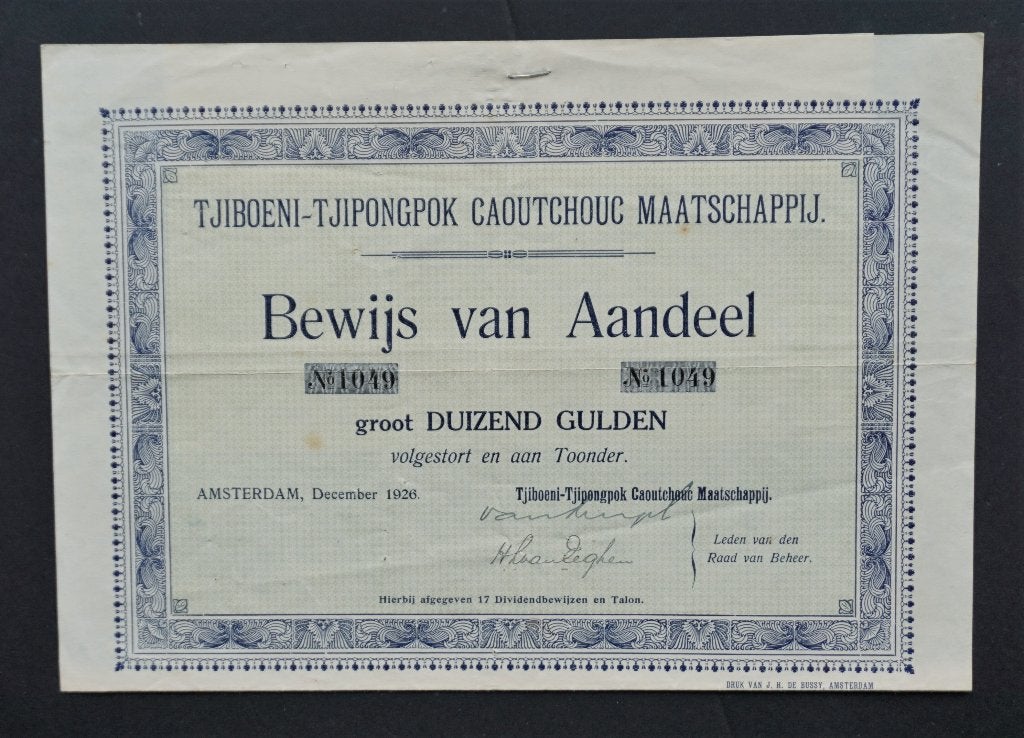 Tjiboeni Tjipongpok Caoutchouc (Rubber) Maatschappij 1926, Verzenden, Voor 1920