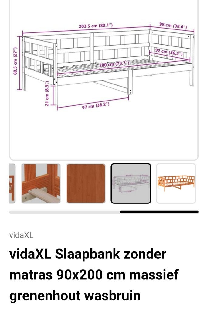 Slaapbank wasbruin 90x200, Ophalen, Simpel, 90 cm, Eenpersoons