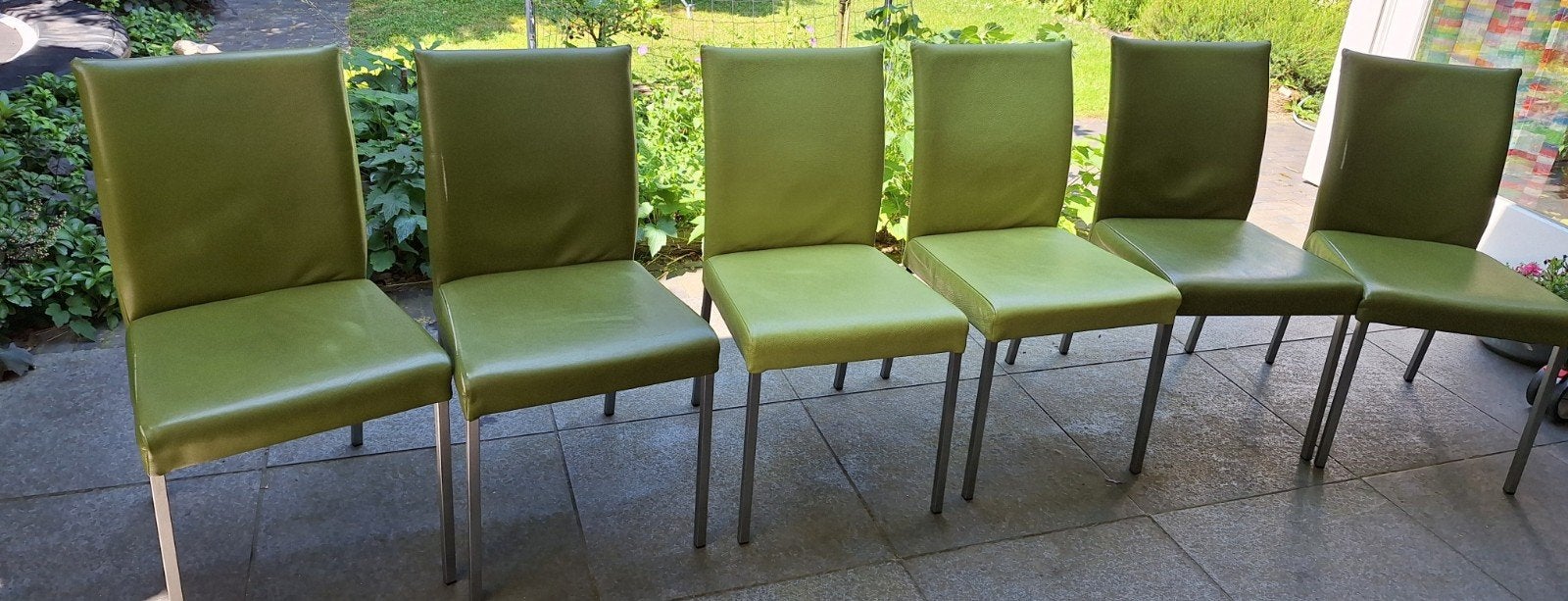 6 leren eetkamerstoelen - gratis, Huis en Inrichting, Stoelen, Ophalen, Gebruikt, Overige kleuren, Leer